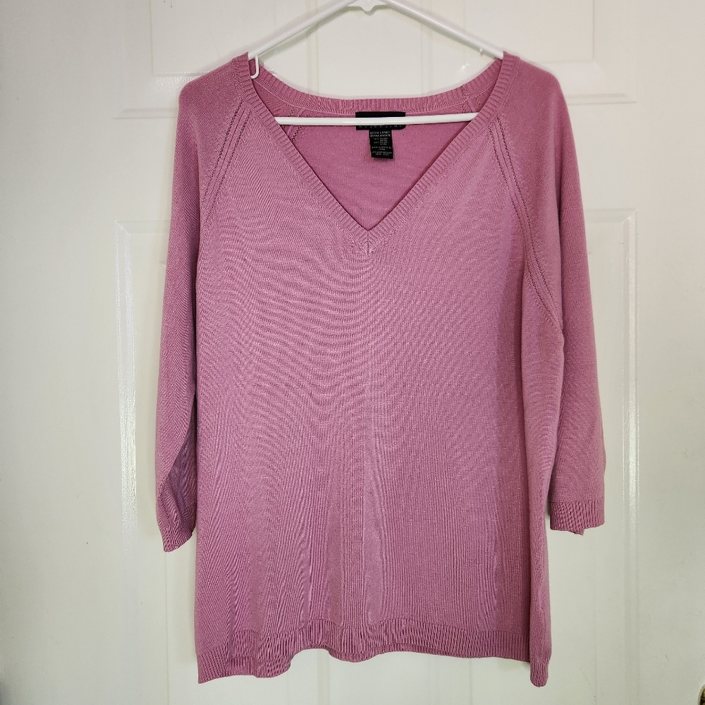 Vintage Women's Soft Pink-Purple V-Neck Sweater Lightweight 3/4 Sleeve Size XL